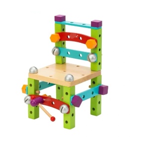 Scaunel de asamblat, din lemn, cu scule, pentru copii de 3 ani+, 20x17x28 cm, multicolor - Img 7