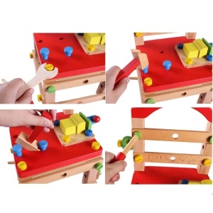 Scaunel de construit si centru de activitati, din lemn, pentru copii 3 ani+, 37.5 x 23.5 x 25.6 cm, multicolor - Img 4