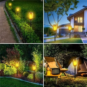Set 2 lampi solare cu efect flacara, Montaj in sol, Iluminare ambientala exterior - Img 2