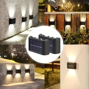 Set 4 lampi solare de perete cu 6 leduri, Lumina alb cald, Iluminare sus-jos, Protectie IP65 - Img 4