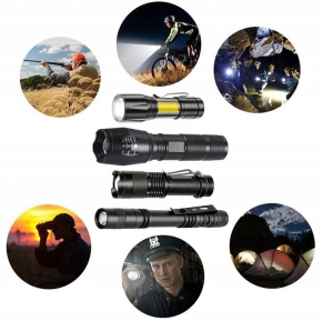 Set 4 Lanterne Tactice LED, Reincarcabile USB, Focus Ajustabil, Impermeabile, Aluminiu, Negru - Img 2