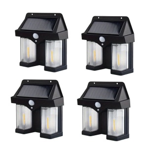 Set 4 x Lampi solare de perete cu 2 Led-uri, Senzor de miscare, Multiple moduri de iluminare