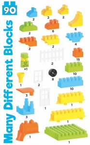 Set 90 piese, cu cuburi de constructie, trenulet si geanta pentru copii - Img 3
