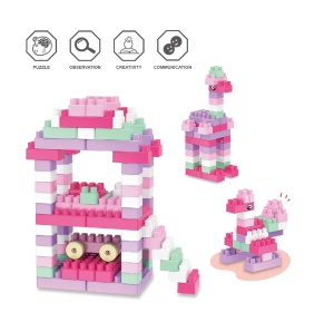 Set blocuri de construit cu 320 piese, pentru copii de 2 ani+, 24x21x18cm, Roz - Img 5