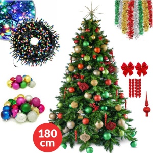 Set Brad Artificial de Craciun cu 48 Accesorii, Inclusiv Instalatie 100 LED-uri de 4m, 1.8m Inaltime, Verde