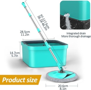 Set cu galeata 6L si mop rotativ, stoarcere prin centrifuga, 2 rezerve de mop, cu rotire 360, separare a apei murdare, maner reglabil, tucoaz - Img 6