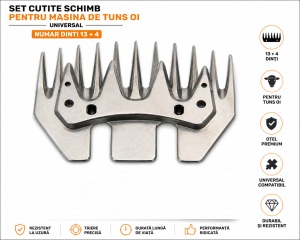 Set cutite schimb CAMPION pentru masina de tuns oi, Universal, Numar dinti 13 + 4 - Img 2