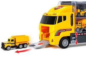 Set de Joaca Tir Transportator cu 6 Utilaje de Constructii, Camioane si Masinute de Santier - Img 4