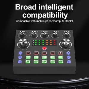 Set microfon condensator cu placa de sunet mixer, negru-auriu - Img 3