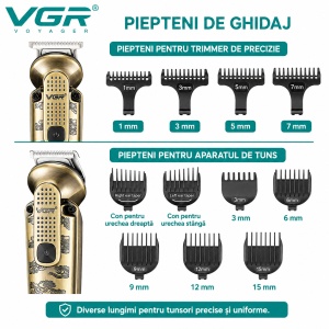 Set profesional de tuns si ingrijire 8 în 1 VGR V-095, Statie de incarcare, Trimmer, Aparat de tuns, Aparat de ras si accesorii multiple - Img 6