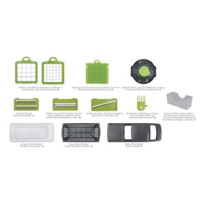Set tocator legume si fructe, cu recipient si 12 accesorii, dimensiuni 33x12x12cm, verde-gri - Img 5
