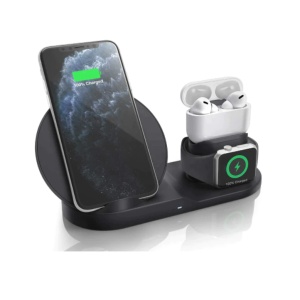 Statie de incarcare rapida 3 in 1 pentru telefon, ceas si casti, portivit pentru iPhone, Apple Watch si AirPods - Img 1