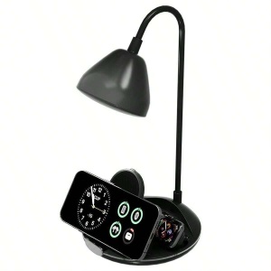 Statie de incarcare rapida cu lampa LED, Putere 20W, Incarcare wireless pentru smartphone, casti si ceas, Negru - Img 8