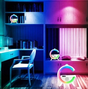 Statie Incarcare 3 in 1 cu lampa RGB, Wireless, Boxa Bluetooth, Ceas Digital - Img 9