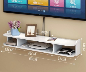 Suport pentu router si alte obiecte, cu 3 compartimente si o polita, 60cm lungime, alb - Img 4