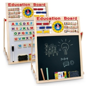 Tabla magnetica educativa, multifunctionala 5 in 1, cu doua fete, ceas mecanic, numaratoare incluse si alte accesorii - Img 1