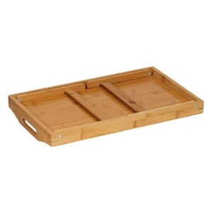 Tava de servit pentru pat, cu picioare pliabile, din bambus, dimensiuni 50x30x22cm, maro - Img 4