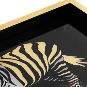 Tava decorativa dreptunghiulara, pentru decoratiuni sau servit, model zebra, 37x3x22cm, negru/auriu/alb - Img 3