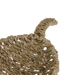 Tava decorativa in forma de frunza, din iarba de mare, cu cadru metalic, 46x20x6 cm, bej - Img 3