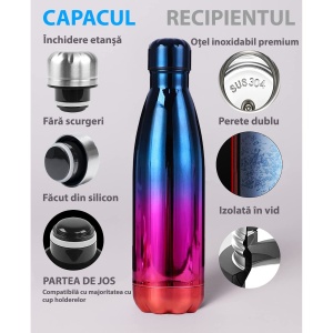 Termos din Otel Inoxidabil de calitate, 500ml, pană la 8h Cald/24h Rece - Img 4