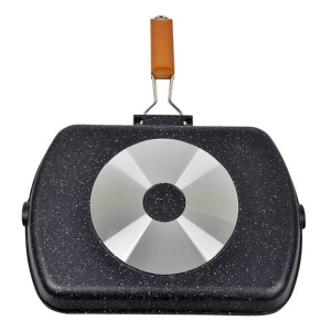 Tigaie grill din aluminiu turnat, Neaderenta, Maner pliabil, Dimensiuni 33.5x45cm, Negru - Img 2