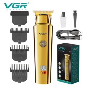 Trimmer Profesional VGR V-947, Autonomie 500 Minute, Afișaj LED Digital, Lamă T din Oțel Inoxidabil, USB, Auriu