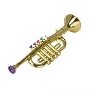 Trompeta de jucarie, pentru copii 2+ ani, cu 4 taste, ABS, 37x8.5x3 cm, auriu - Img 2
