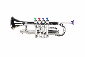 Trompeta de jucarie pentru copii 2+ ani, cu 4 taste, ABS, 37x8.5x3 cm, Argintiu