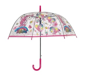 Umbrela de Ploaie cu, Baston Manuala, model Unicorn, pentru Copii, 82cm, fucsia - Img 1