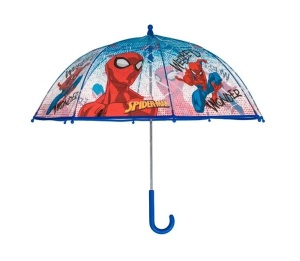 Umbrela de ploaie pentru copii cu baston, automata, model Spiderman, 64 cm, albastru - Img 1