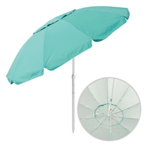 Umbrela Plaja Anti Vant, Protectie solara UPF 50+, Cadru Metalic 4 Inele, Ø2.25m, Turcoaz-Argintiu - Img 1