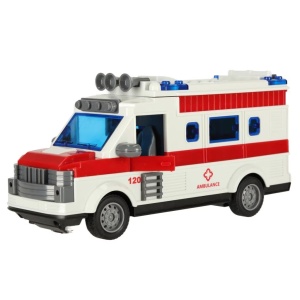 Ambulanta de jucarie, cu telecomanda, sunte si lumini, plastic, scara 1:30, 21.5x10x7.5cm, alb-rosu - Img 4