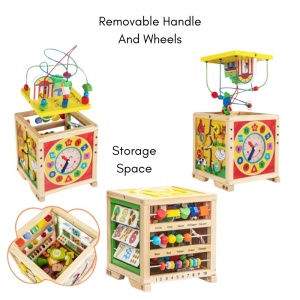 Antemergator si Cub Educational pentru Copii 1 an+, din Lemn, 6 in 1, cu Centru de activitati - Img 4