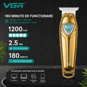 Aparat de contur Profesional VGR V-911 SuperTrim, Autonomie 180 Minute, Lame T din Otel Inoxidabil, Auriu - Img 4