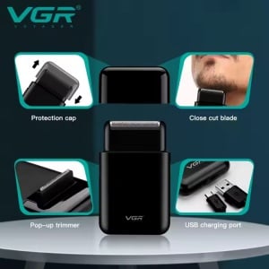 Aparat de Ras Electric Portabil VGR V-390, Reincarcabil USB, Folie Dubla de Precizie, Trimmer Integrat, Autonomie 45 Minute, Negru - Img 10