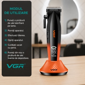 Aparat de tuns Profesional VGR V-889C, Motor 9000 RPM, Acumulator 2500 mAh, Lame Ceramice + DLC, Ecran LED, Autonomie 180 Minute - Img 6