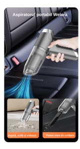 Aspirator auto fara fir, Turbo Duster, 4000PA, 120W, Baterie 2000mAh, 2 Trepte, Filtru HEPA - Img 2