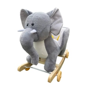 Balansoar pentru copii 8 luni+, Model Elefant din plus, Structura din lemn, Gri