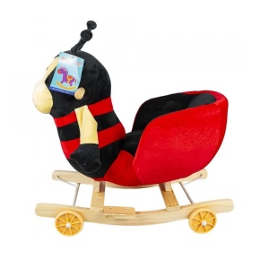 Balansoar pentru copii model Albinuta, cu roti, Copii 1-3 ani, Dimensiune 68x28x53 cm, Rosu/Negru - Img 2