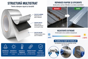 Banda de etansare butilica cu aluminiu 5cm x 5m, Autoadeziva, Impermeabila, Rezistentă la UV si intemperii - Img 2