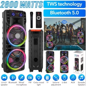 Boxa Portabila cu 2 Difuzoare x 12", Bluetooth, 80W, Super Bass, Microfon, Telecomanda, 6000 mAh, RGB, Negru - Img 4
