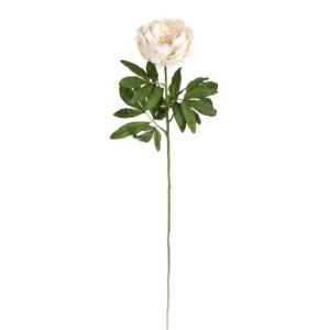 Bujor artificial cu tulpina lunga, frunze verzi, 70 cm, crem/verde - Img 2