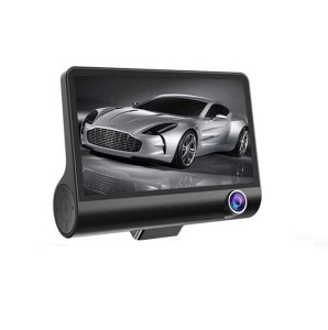 Camera auto cu ecran de 4 inchi, HD 1080px, cu 2 camere frontale si 1 camera marsarier, senzor de miscare si impact, port USB, micofon, negru - Img 1