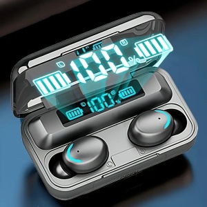 Casti Bluetooth EarBuds, TWS F9, Wireless, Afisaj LED, Control Touch, Functie Reducere Zgomot si Power Bank, Negru - Img 3