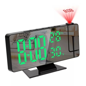 Ceas de masa, DS-3718LW, afisaj si proiectie rosie, efect oglinda, alarma, temperatura, umiditate, negru-verde/negru-rosu - Img 1
