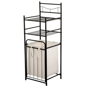 Cos pentru rufe 7 l si raft organizator pentru baie cu 2 polite, metal, 38 x 35.5 x 105 cm, negru - Img 3