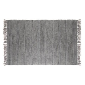 Covoras decorativ pentru iarna, din bumbac, model cu dungi si franjuri, 140x90cm, gri - Img 1