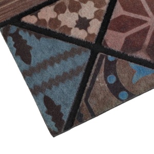 Covoras pentru intrare din cauciuc cu suprafata textila, cu model tiles si mesajul HOME, 75x45 cm, bej - Img 2