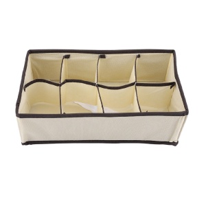 Cutie organizare sertar, material textil, pentru sosete, lenjerii, cu 8 compartimente, 28x16x10cm, bej-maro - Img 1