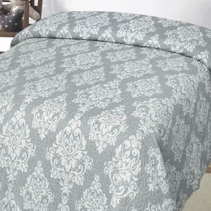Cuvertura pentru pat dublu, cu doua fete, Model Damasc, Dimensiune 220x240 cm, Culoare Gri